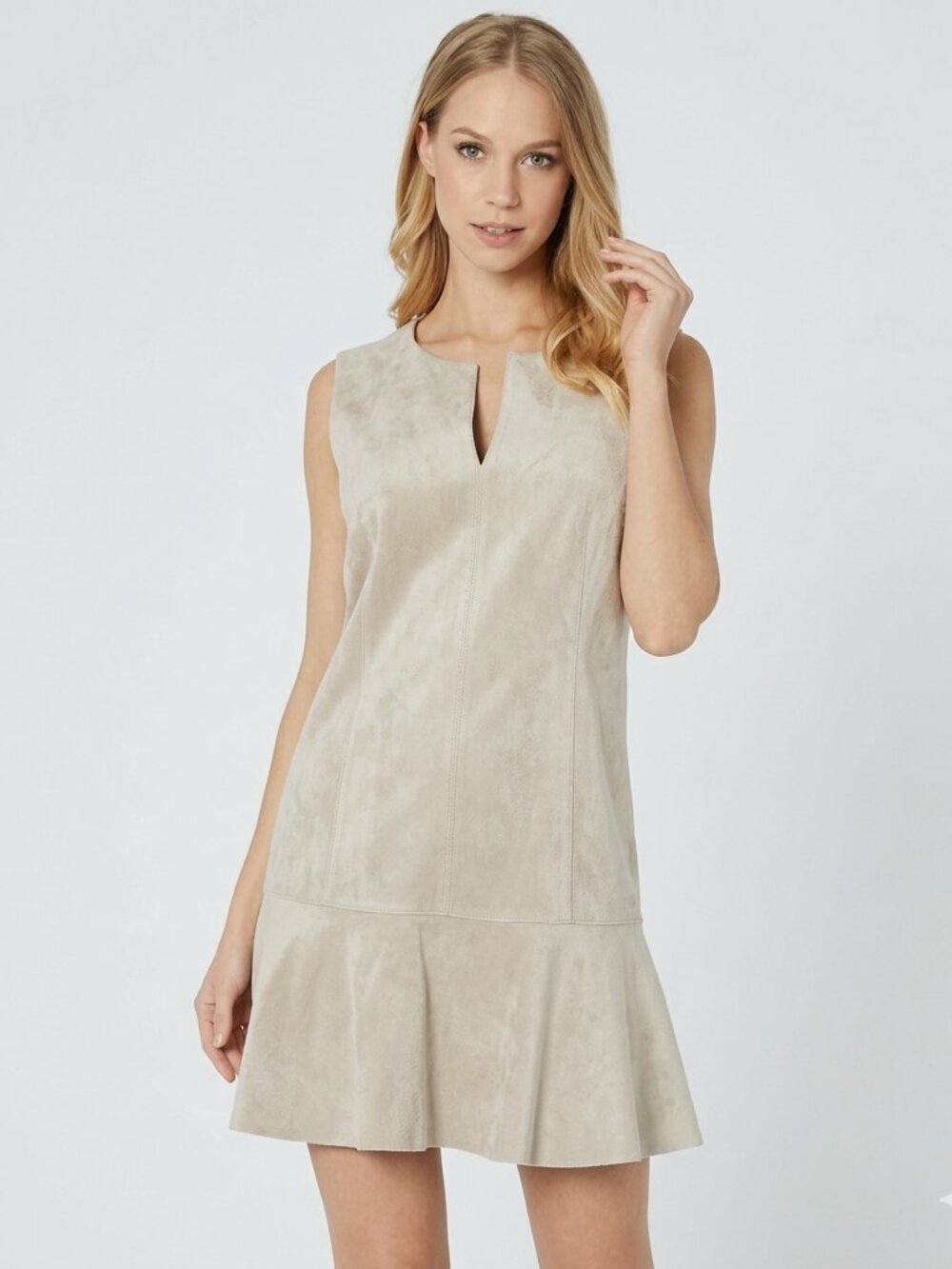 BCBGMAXAZRIA Adelene Faux Suede Mini Dress M Tan Sheath Sleeveless